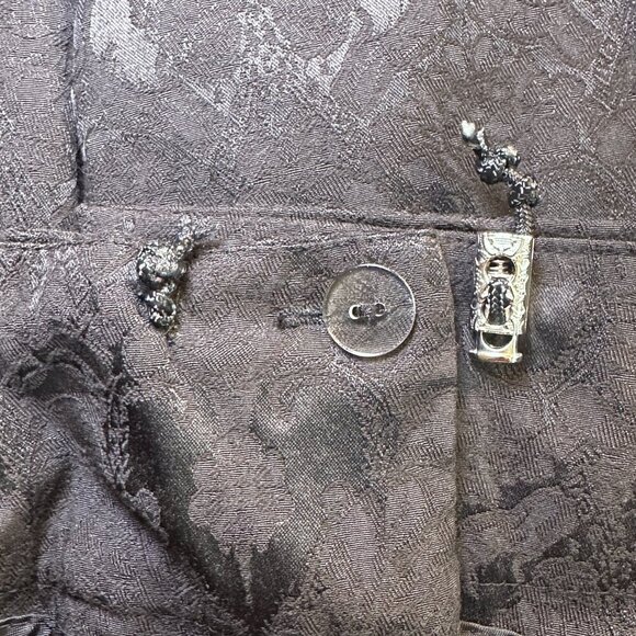 Women's 4 Nine.Eight Black on Black Print Pants Zipper Fly Drawstring Cord - Picture 9 of 9